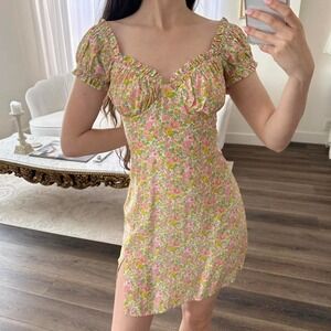With Jean S Bella Pink & Green Floral Pansies Mini Dress